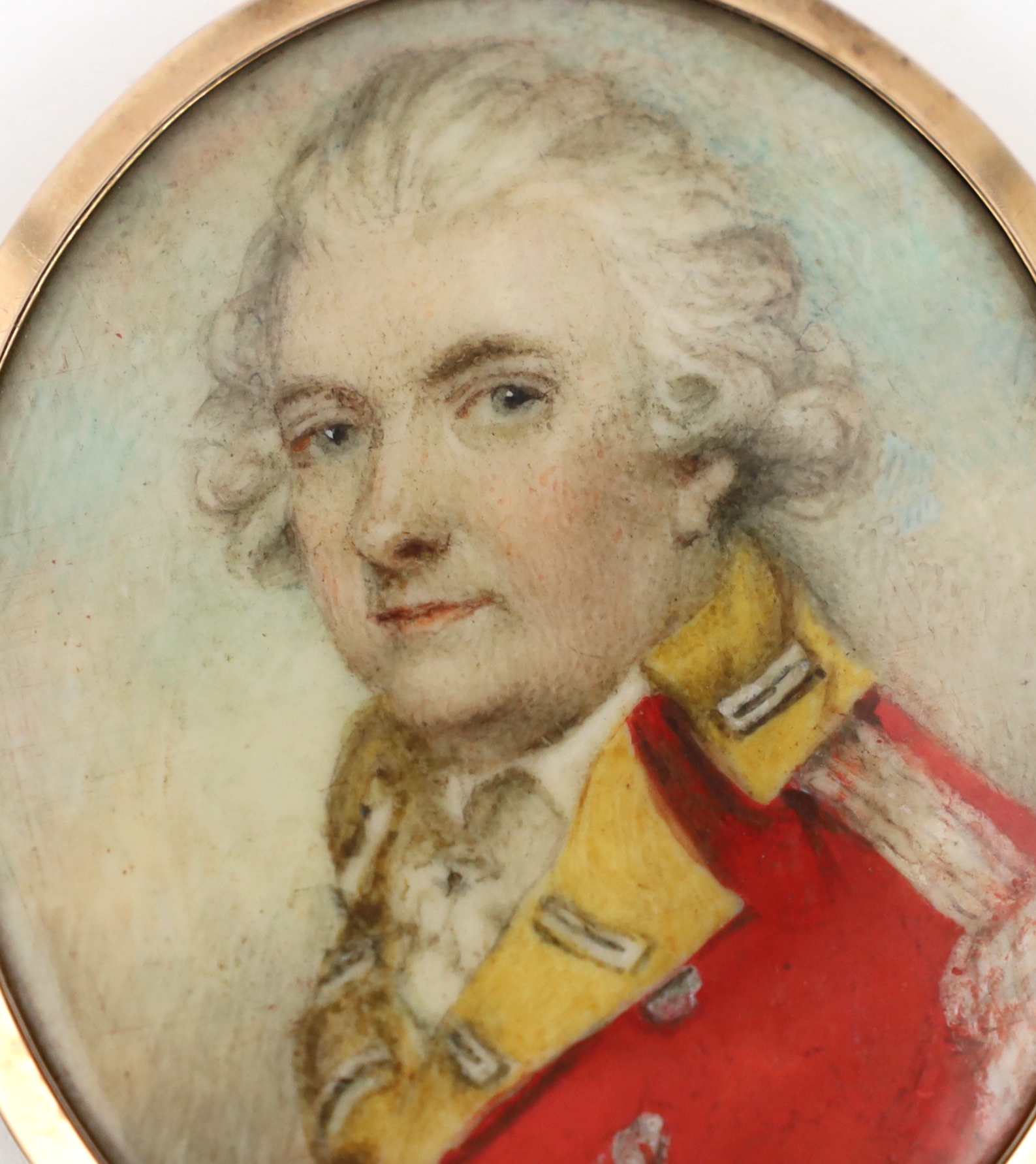 Attributed to William Wood (English, 1769-1810), Portrait miniature of an army officer, watercolour on ivory, 5.4 x 4.4cm. CITES Submission reference QDFNZGPC
